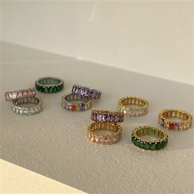 Stainless Hlau Cubic Zirconia Rings